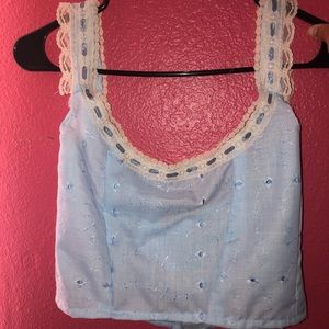 Blue eyelet cami top handmade